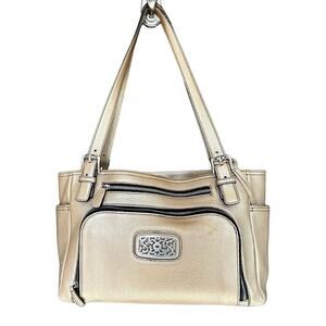 Brighton Vintage Bronze Leather Shoulder Bag Purse with Multicolor Lining